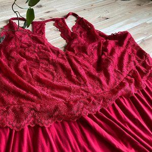 Red Lace Long Knit Nightgown